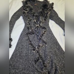 *Unique* John Fashion Wool Blend Fur Trimmed Sweater Cardigan- Size Med
